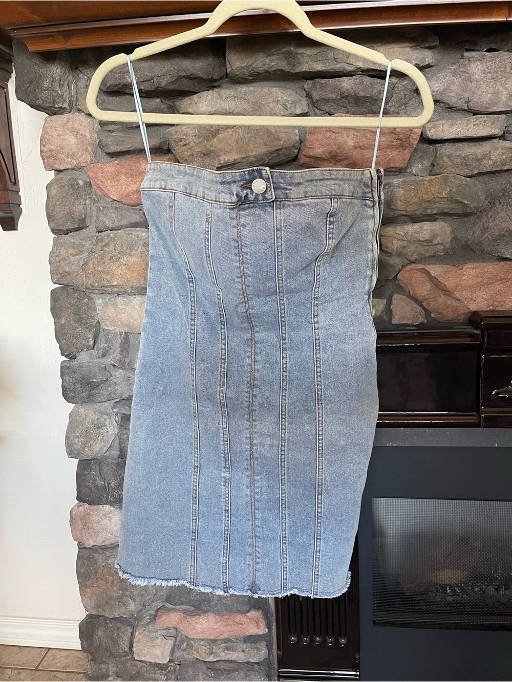 Light Blue Denim Strapless Mini Dress